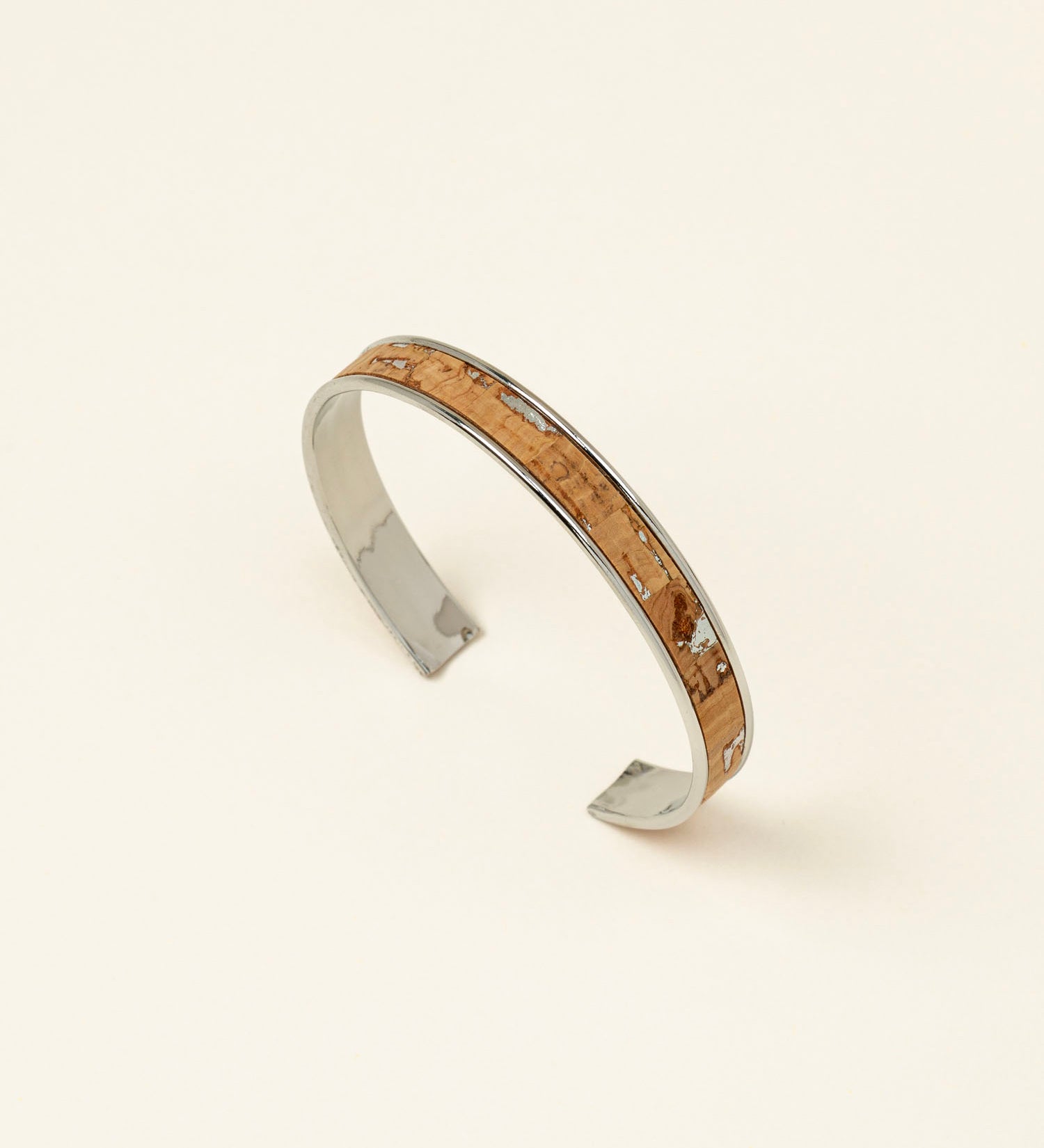 Bracelet manchette Sierra argenté - liège et acier inoxydable argenté, fait main en France