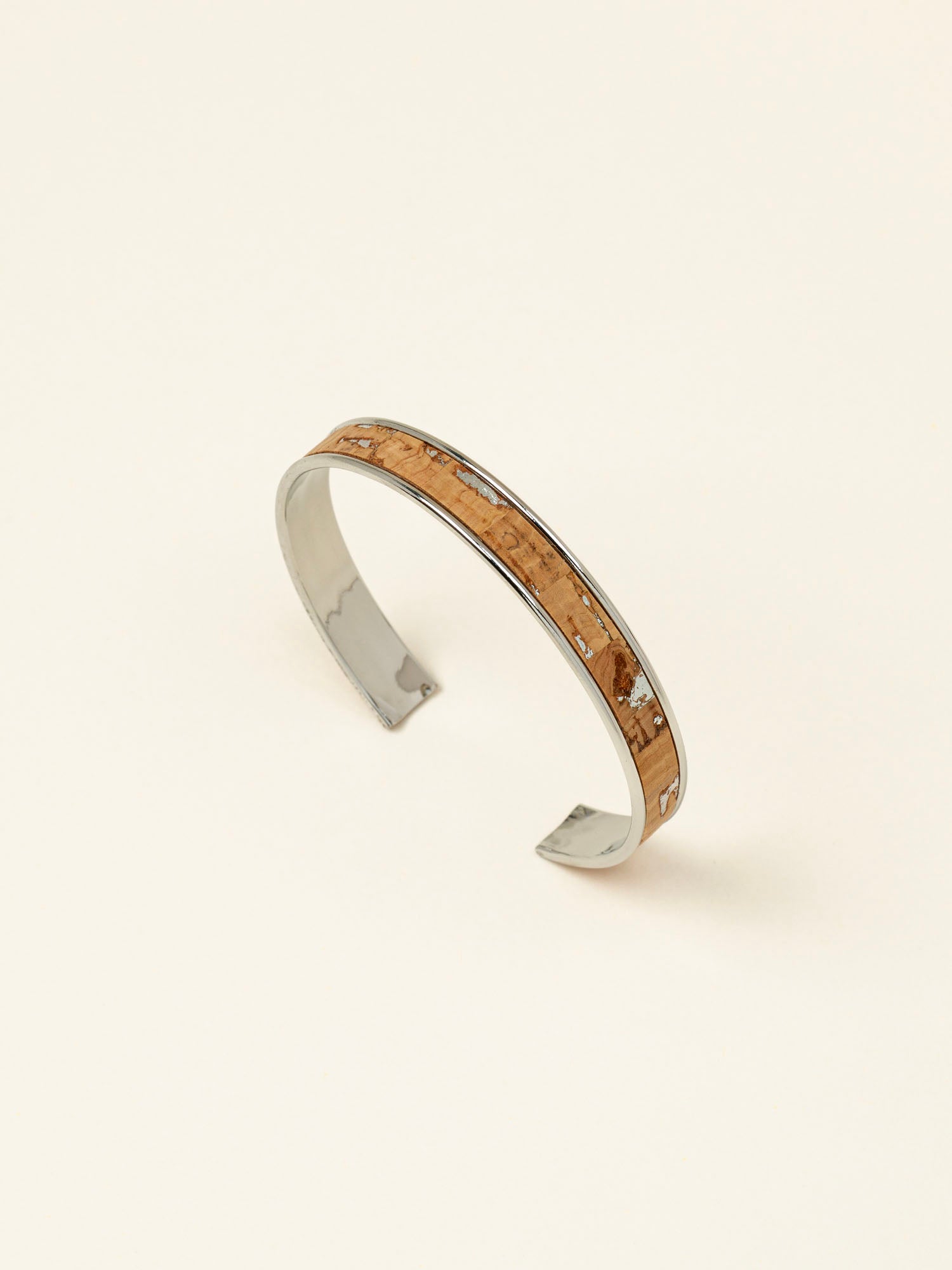 Bracelet manchette Sierra argenté - liège et acier inoxydable argenté, fait main en France