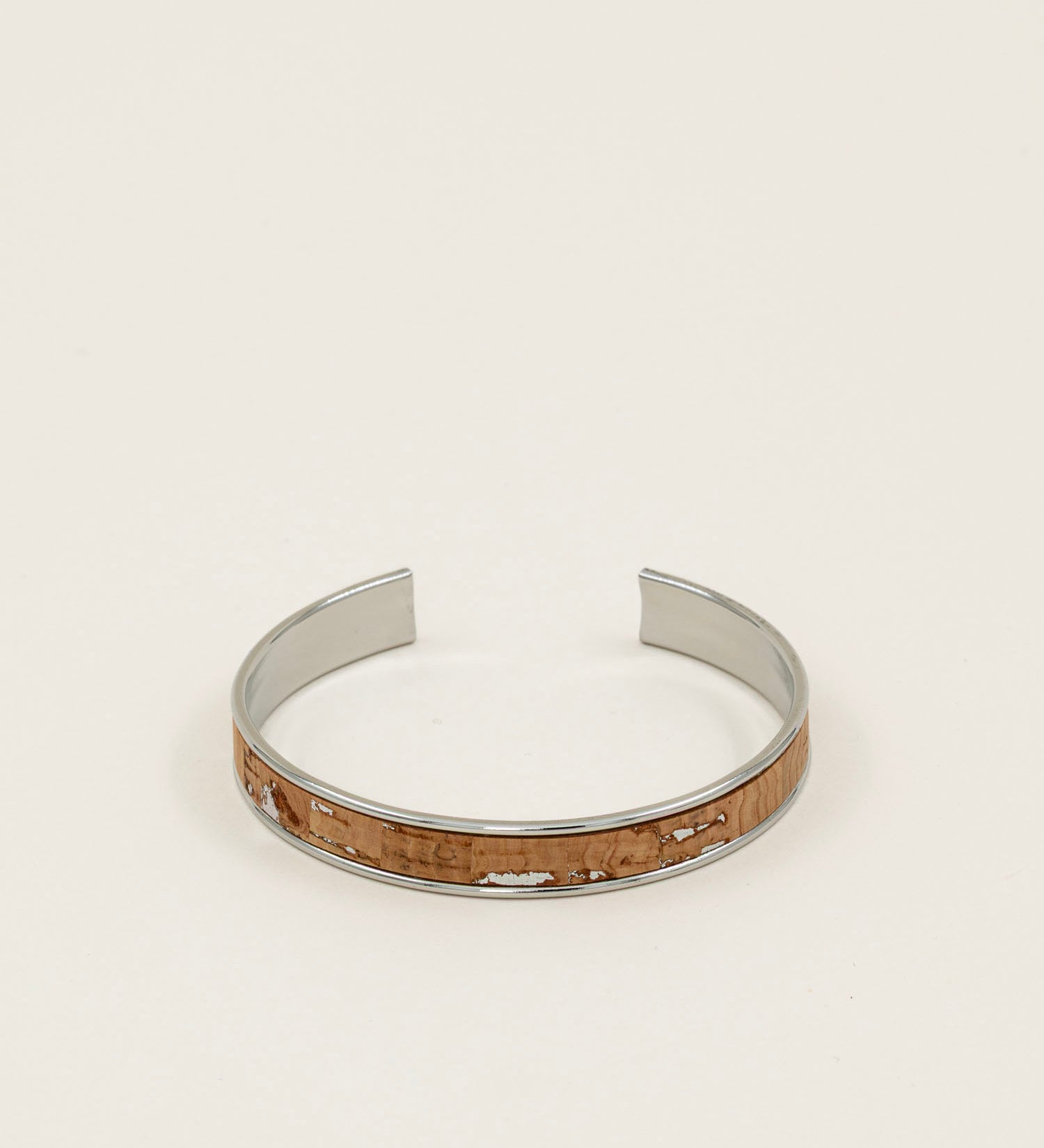 Bracelet manchette Sierra argenté - liège et acier inoxydable argenté, fait main en France