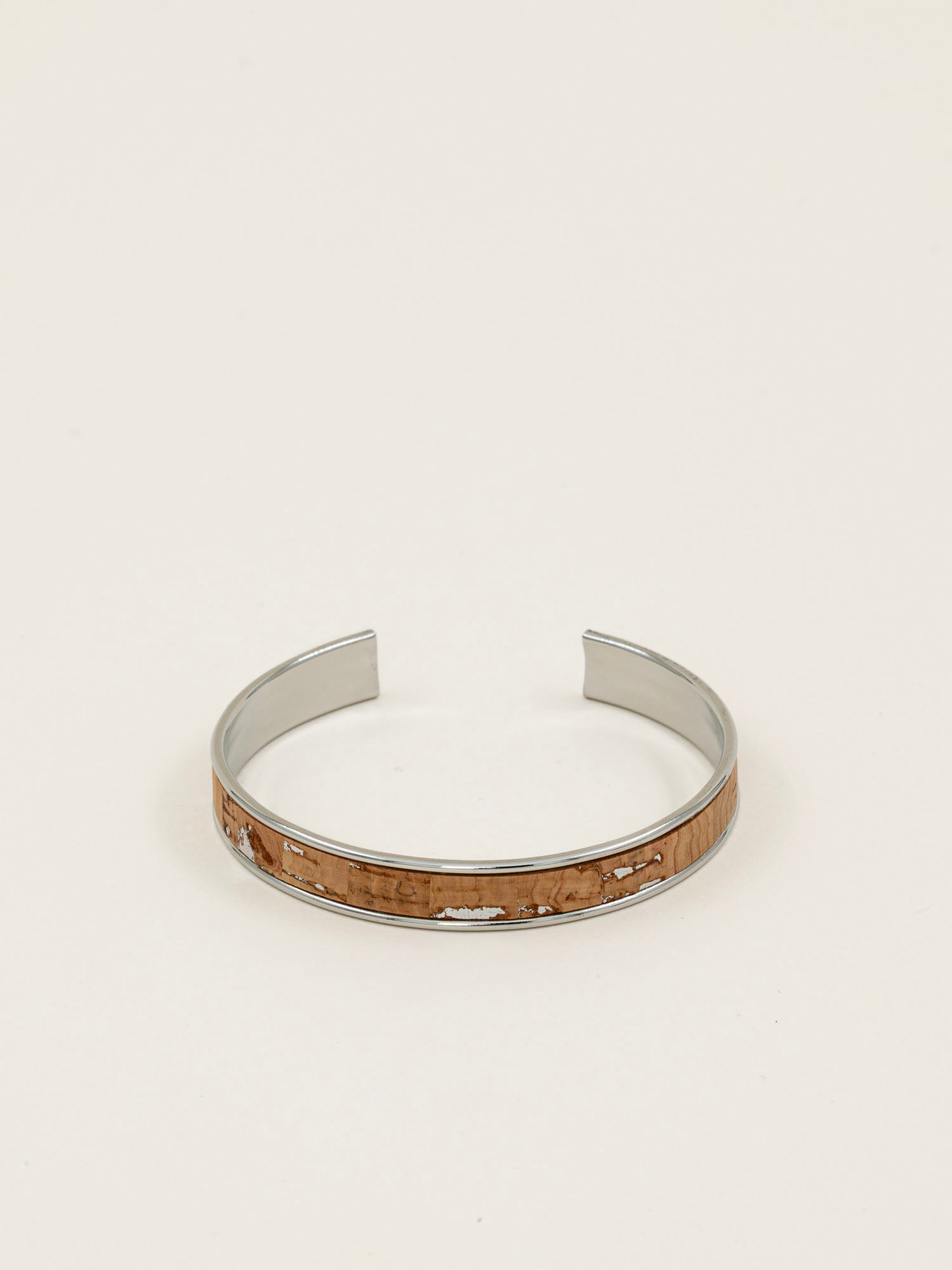 Bracelet manchette Sierra argenté - liège et acier inoxydable argenté, fait main en France