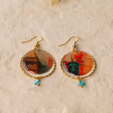Boucles d'oreilles artisanales Tucson - papier résiné New York et pierre naturelle, fait main en France