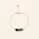 Bracelet jonc Vulcano - onyx, hématite et labradorite, plaqué or 24K, fait main en France