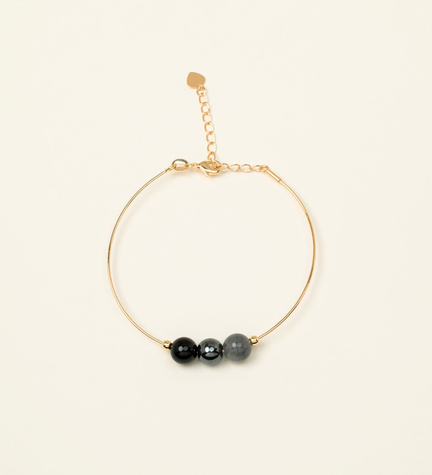 Bracelet jonc Vulcano - onyx, hématite et labradorite, plaqué or 24K, fait main en France