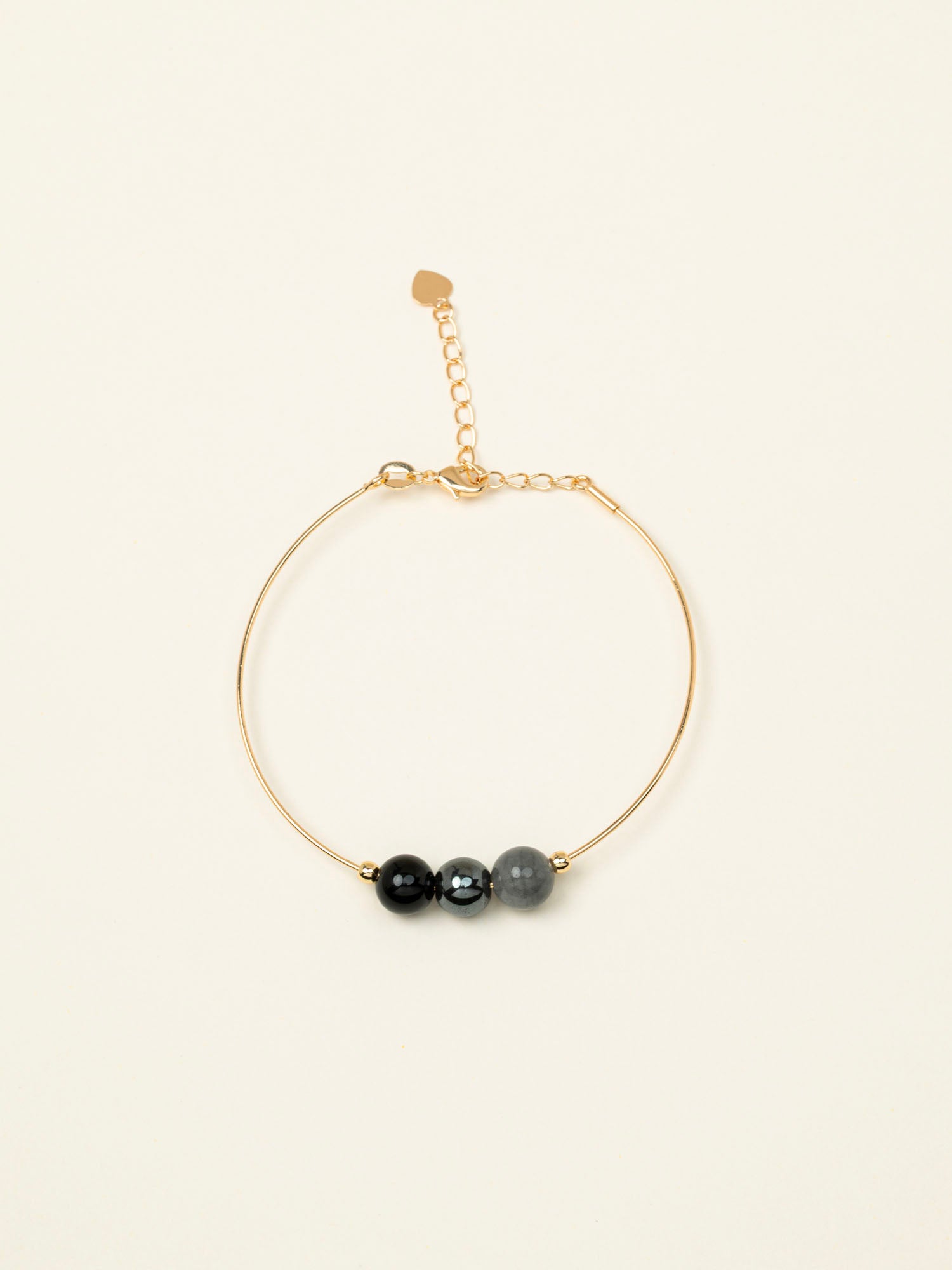 Bracelet jonc Vulcano - onyx, hématite et labradorite, plaqué or 24K, fait main en France