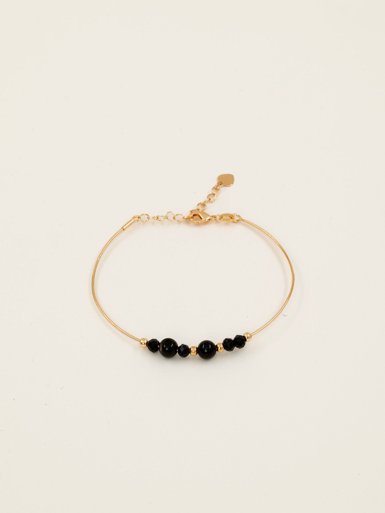 Bracelet jonc Stromboli -  onyx et spinelle noir, plaqué or 24K, fait main en France