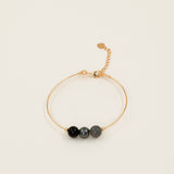 Bracelet jonc Vulcano - onyx, hématite et labradorite, plaqué or 24K, fait main en France