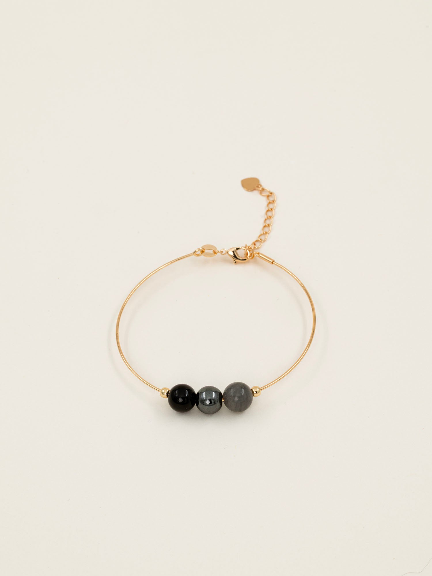 Bracelet jonc Vulcano - onyx, hématite et labradorite, plaqué or 24K, fait main en France