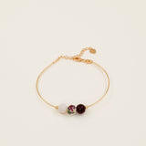 Bracelet jonc Djerba - grenat, céramique fleurie et pierre de lune, plaqué or 24K, fait main en France