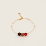 Bracelet jonc Saona - œil de tigre, pierre du soleil et agate rouge, plaqué or 24K, fait main en France
