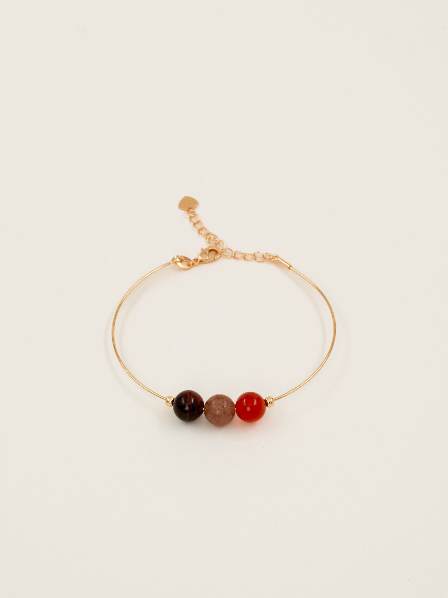 Bracelet jonc Saona - œil de tigre, pierre du soleil et agate rouge, plaqué or 24K, fait main en France