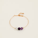 Bracelet jonc Inari - améthyste et pierre de lune, plaqué or 24K, fait main en France