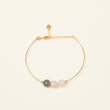 Bracelet jonc Kea - aigue-marine, quartz blanc et calcite, plaqué or 24K, fait main en France