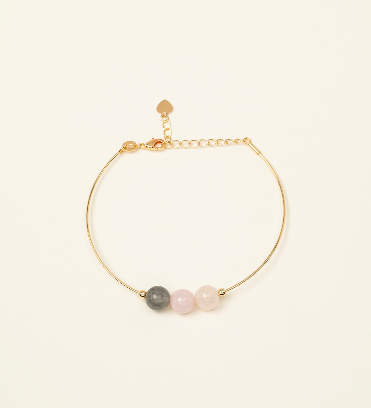 Bracelet jonc Kea - aigue-marine, quartz blanc et calcite, plaqué or 24K, fait main en France
