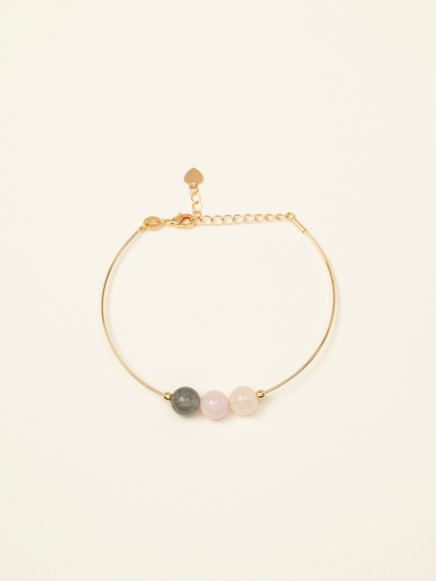 Bracelet jonc Kea - aigue-marine, quartz blanc et calcite, plaqué or 24K, fait main en France