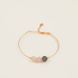 Bracelet jonc Kea - aigue-marine, quartz blanc et calcite, plaqué or 24K, fait main en France