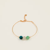 Bracelet jonc Mykonos -  apatite bleue, quartz blanc et aventurine verte, plaqué or 24K, fait main en France