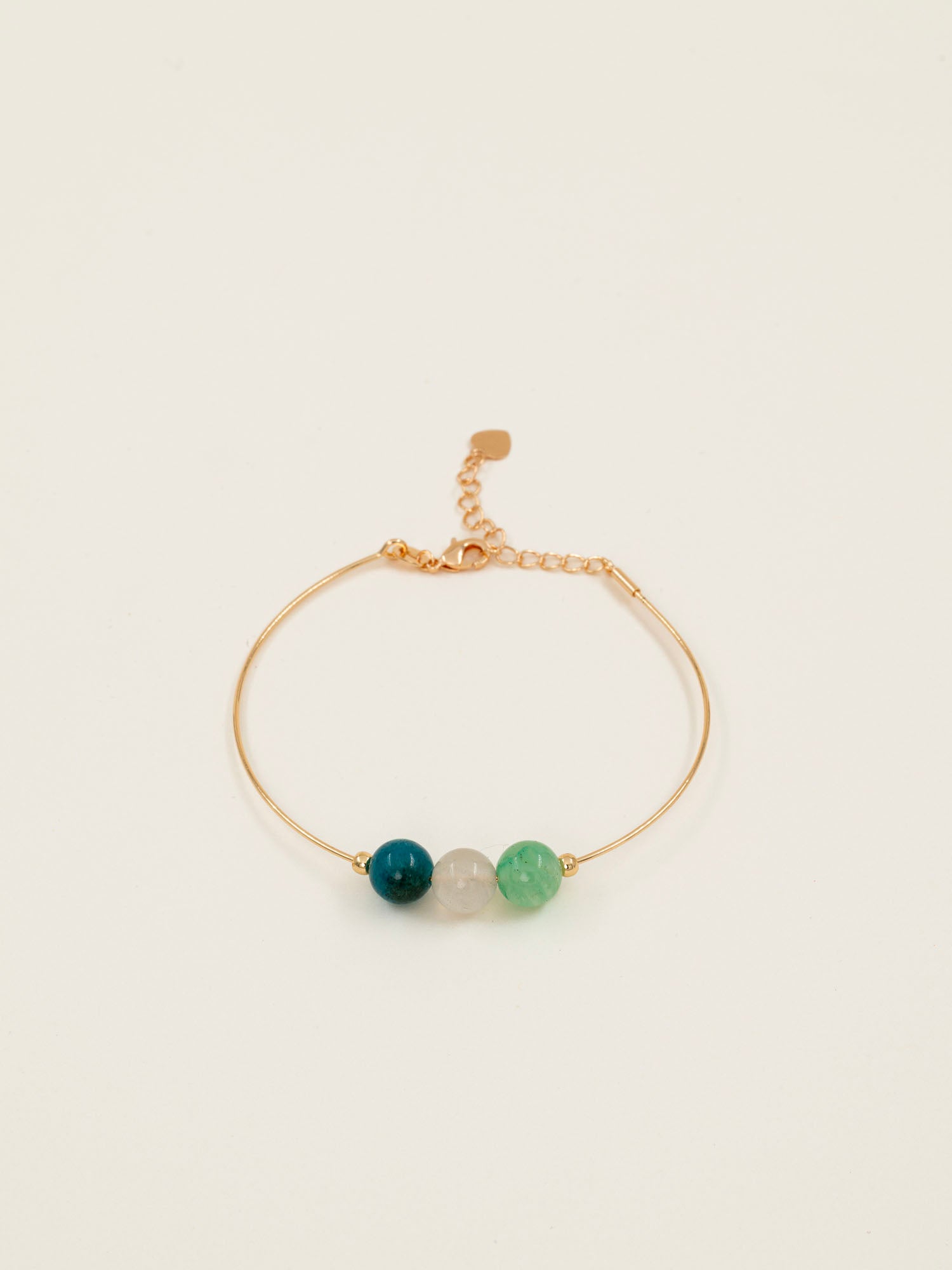 Bracelet jonc Mykonos -  apatite bleue, quartz blanc et aventurine verte, plaqué or 24K, fait main en France
