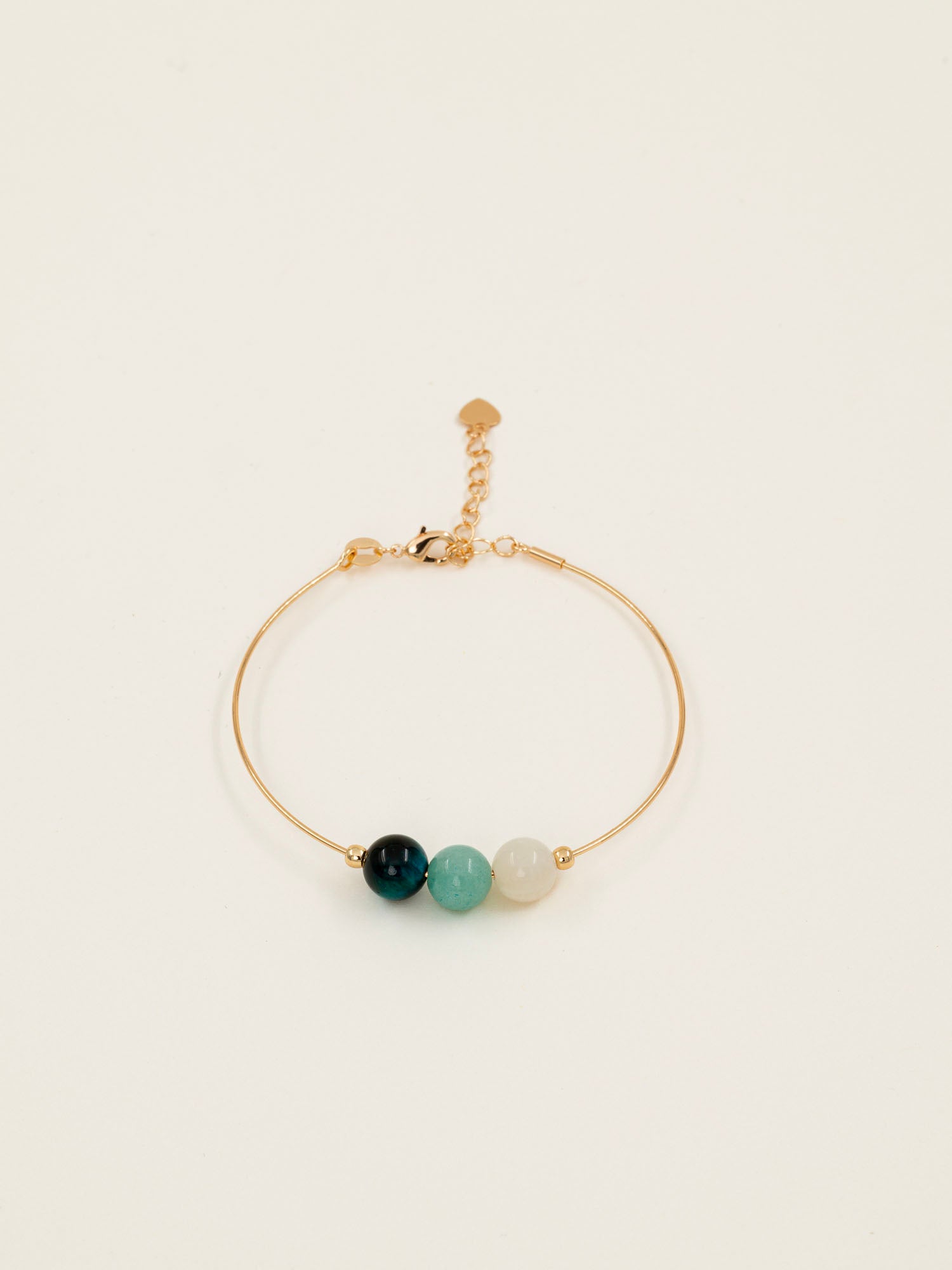 Bracelet jonc Skye - œil de tigre vert, calcite et aigue-marine, plaqué or 24K, fait main en France