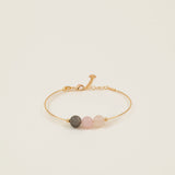Bracelet jonc Kea - aigue-marine, quartz blanc et calcite, plaqué or 24K, fait main en France