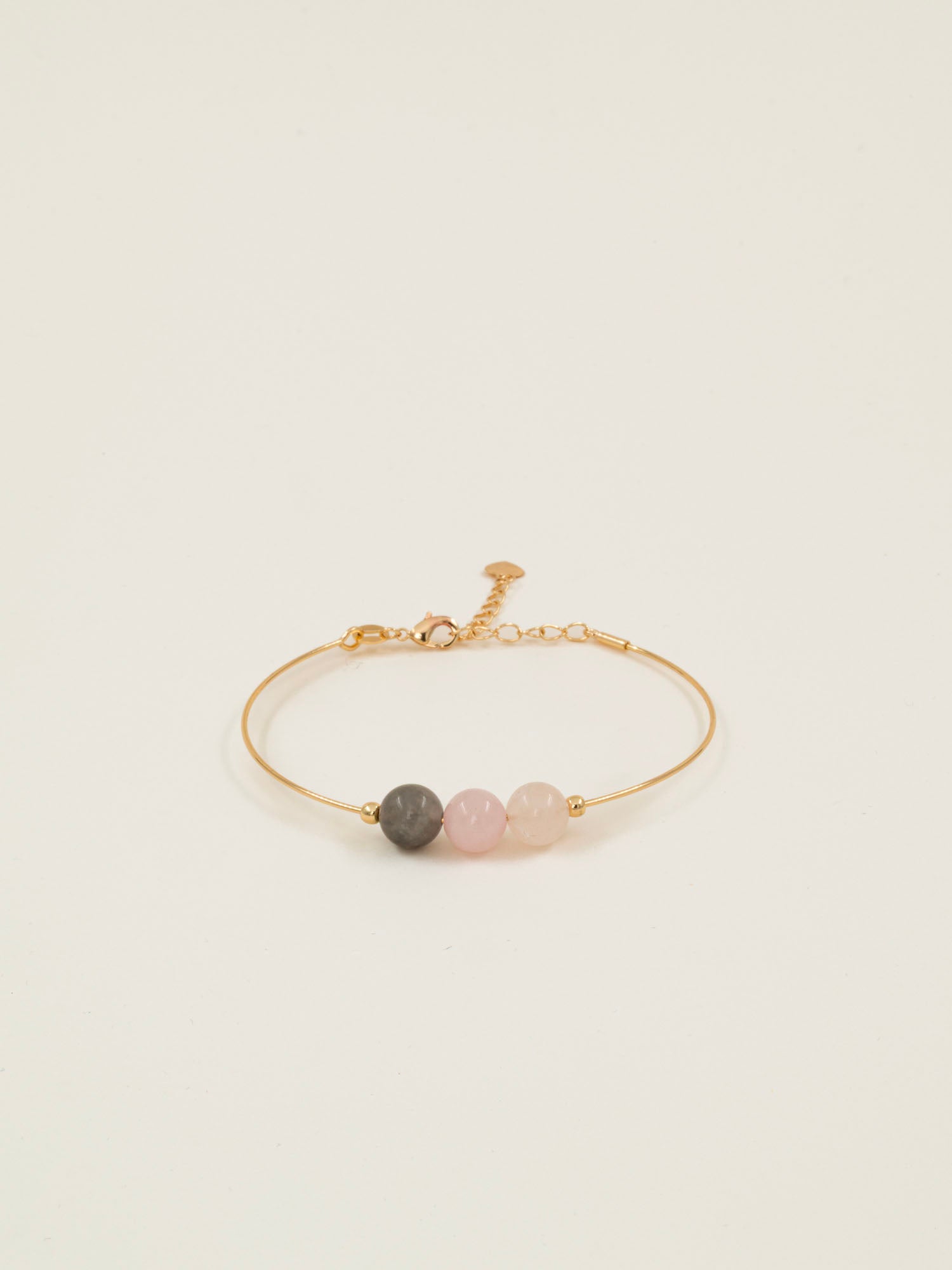 Bracelet jonc Kea - aigue-marine, quartz blanc et calcite, plaqué or 24K, fait main en France