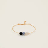 Bracelet jonc Rhodes - lapis lazuli, céramique fleurie et quartz blanc, plaqué or 24K, fait main en France