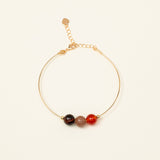 Bracelet jonc Saona - œil de tigre, pierre du soleil et agate rouge, plaqué or 24K, fait main en France