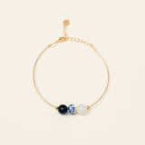 Bracelet jonc Rhodes - lapis lazuli, céramique fleurie et quartz blanc, plaqué or 24K, fait main en France