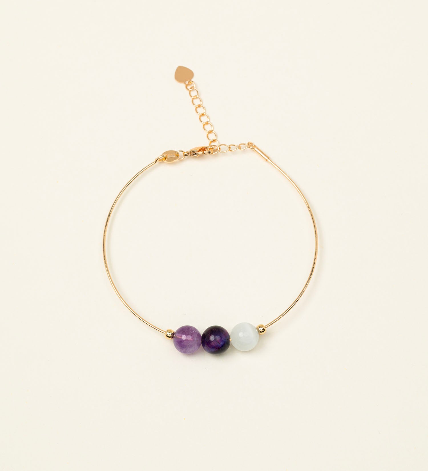 Bracelet jonc Inari - améthyste et pierre de lune, plaqué or 24K, fait main en France