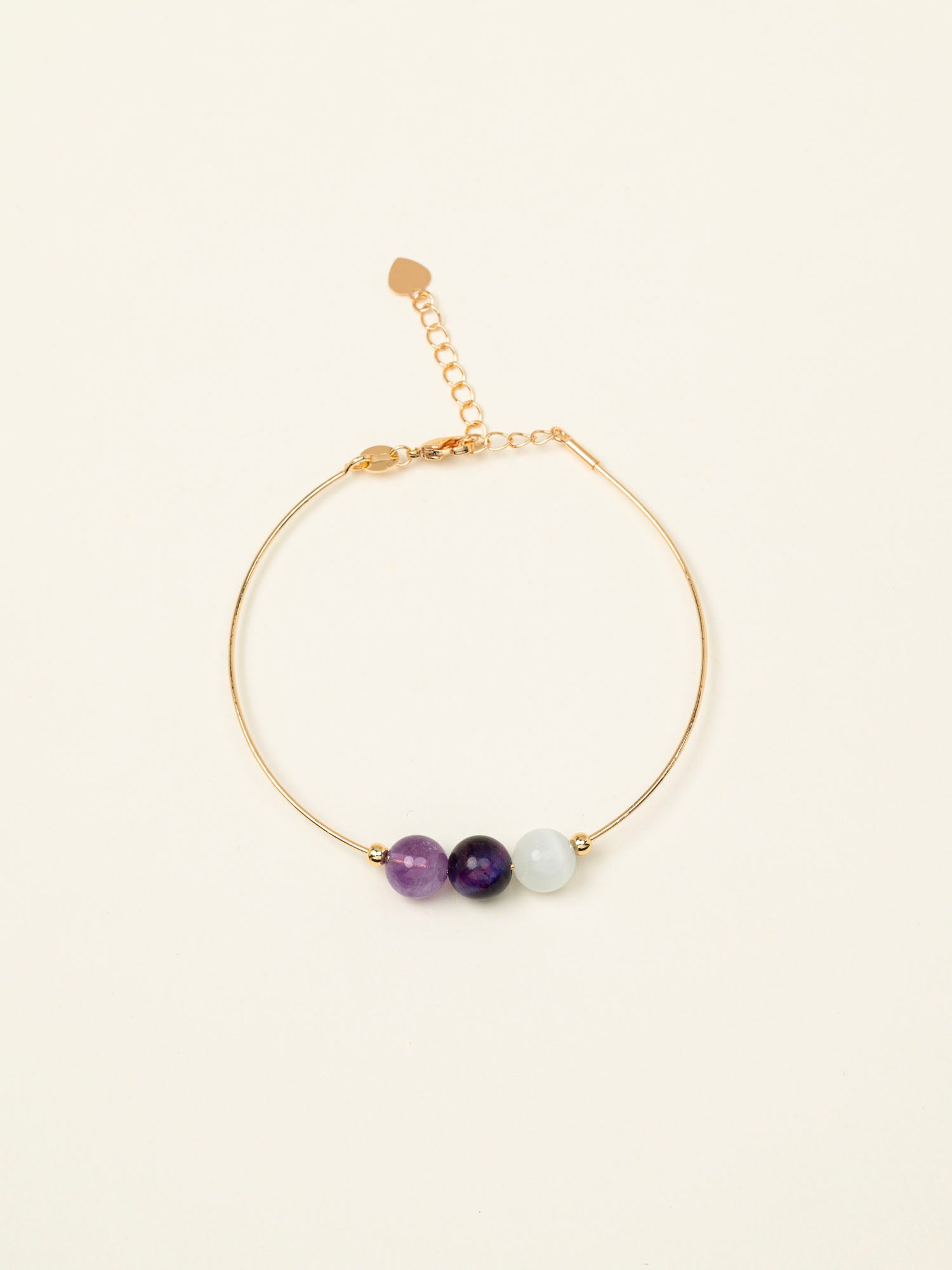 Bracelet jonc Inari - améthyste et pierre de lune, plaqué or 24K, fait main en France