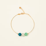 Bracelet jonc Mykonos -  apatite bleue, quartz blanc et aventurine verte, plaqué or 24K, fait main en France