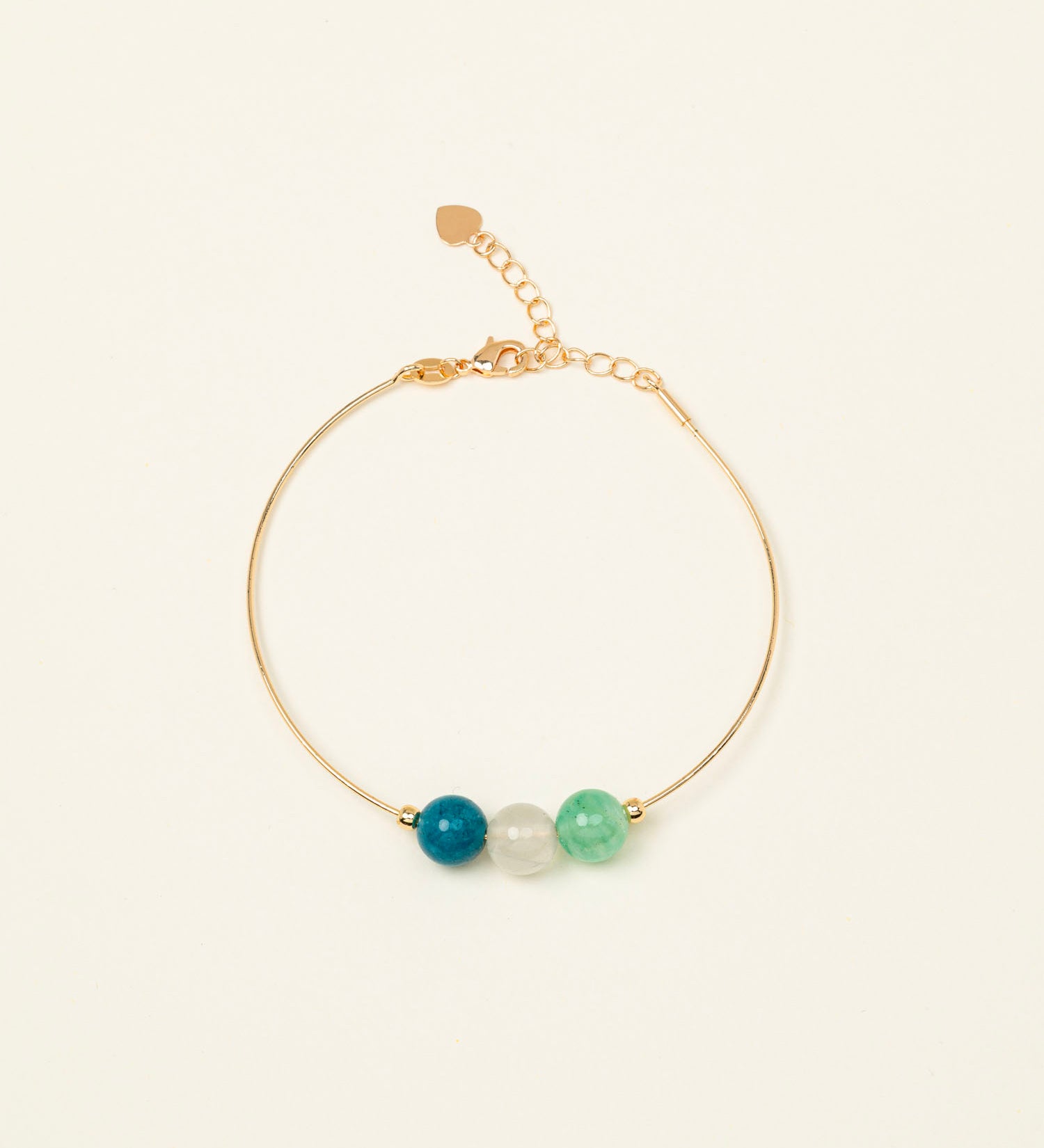 Bracelet jonc Mykonos -  apatite bleue, quartz blanc et aventurine verte, plaqué or 24K, fait main en France