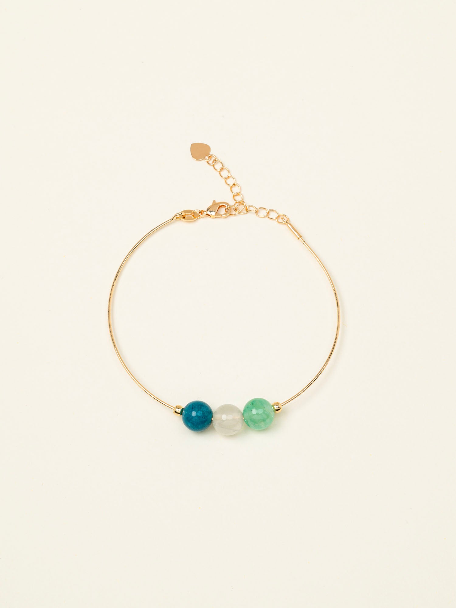 Bracelet jonc Mykonos -  apatite bleue, quartz blanc et aventurine verte, plaqué or 24K, fait main en France