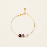 Bracelet jonc Djerba - grenat, céramique fleurie et pierre de lune, plaqué or 24K, fait main en France