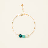 Bracelet jonc Skye - œil de tigre vert, calcite et aigue-marine, plaqué or 24K, fait main en France