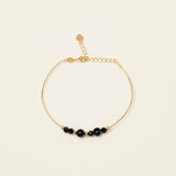Bracelet jonc Stromboli -  onyx et spinelle noir, plaqué or 24K, fait main en France