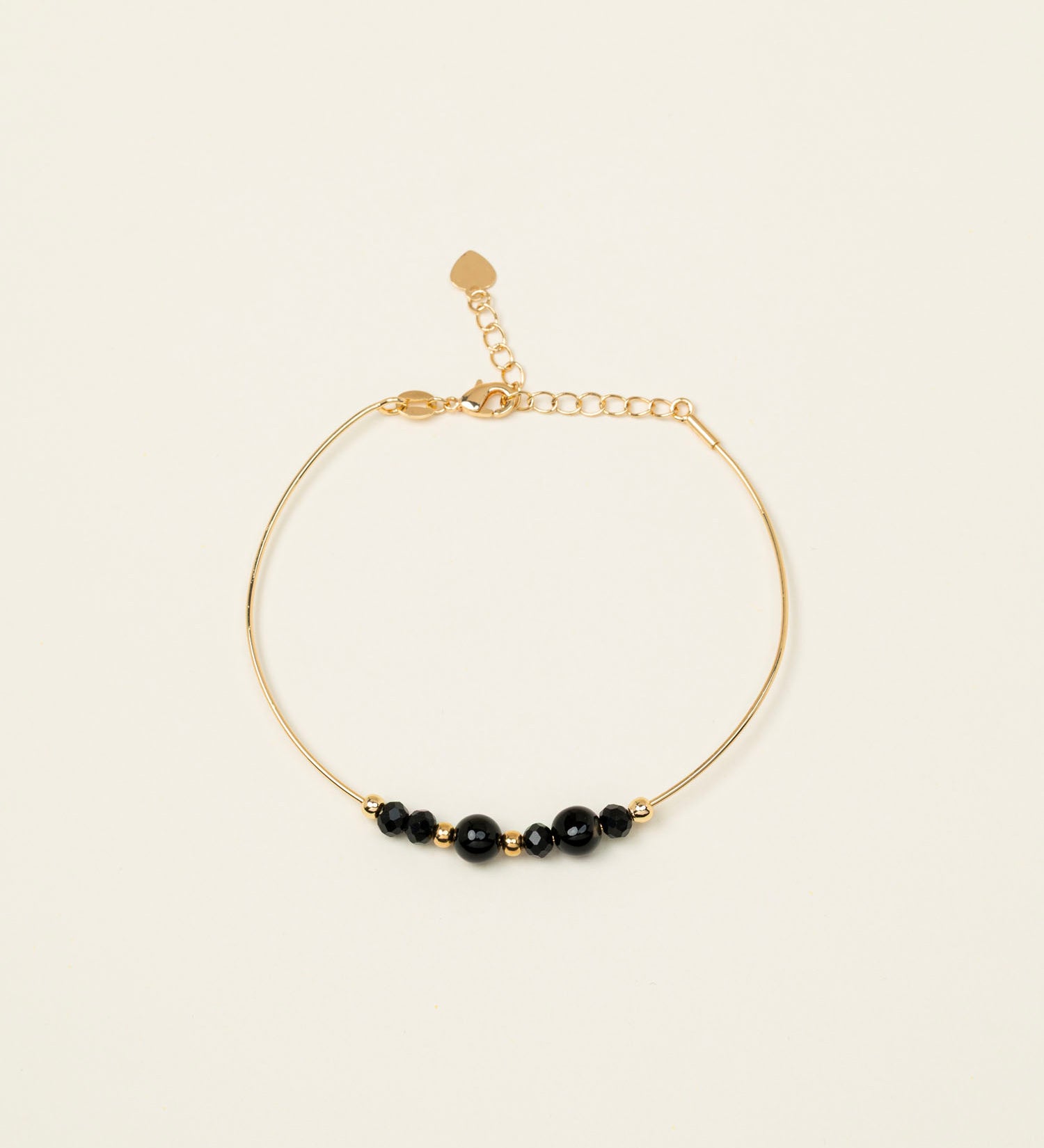 Bracelet jonc Stromboli -  onyx et spinelle noir, plaqué or 24K, fait main en France