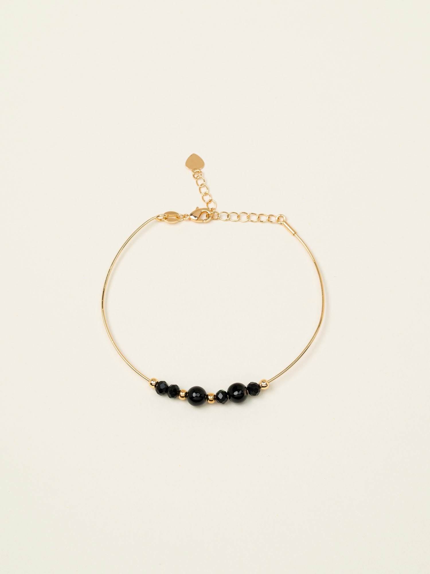 Bracelet jonc Stromboli -  onyx et spinelle noir, plaqué or 24K, fait main en France