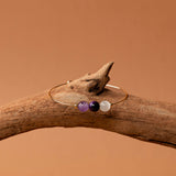 Bracelet jonc Inari - améthyste et pierre de lune, plaqué or 24K, fait main en France