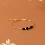 Bracelet jonc Stromboli -  onyx et spinelle noir, plaqué or 24K, fait main en France