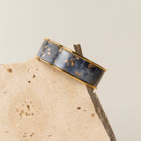 Bracelet manchette Meije - bleu ardoise marbré et feuilles dorées, fait main en France