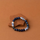 Bracelet perles Illimani — lapis lazuli et céramique fleurie, fait main en France
