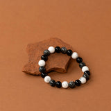 Bracelet perles Everest - onyx, howlite et labradorite, fait main en France