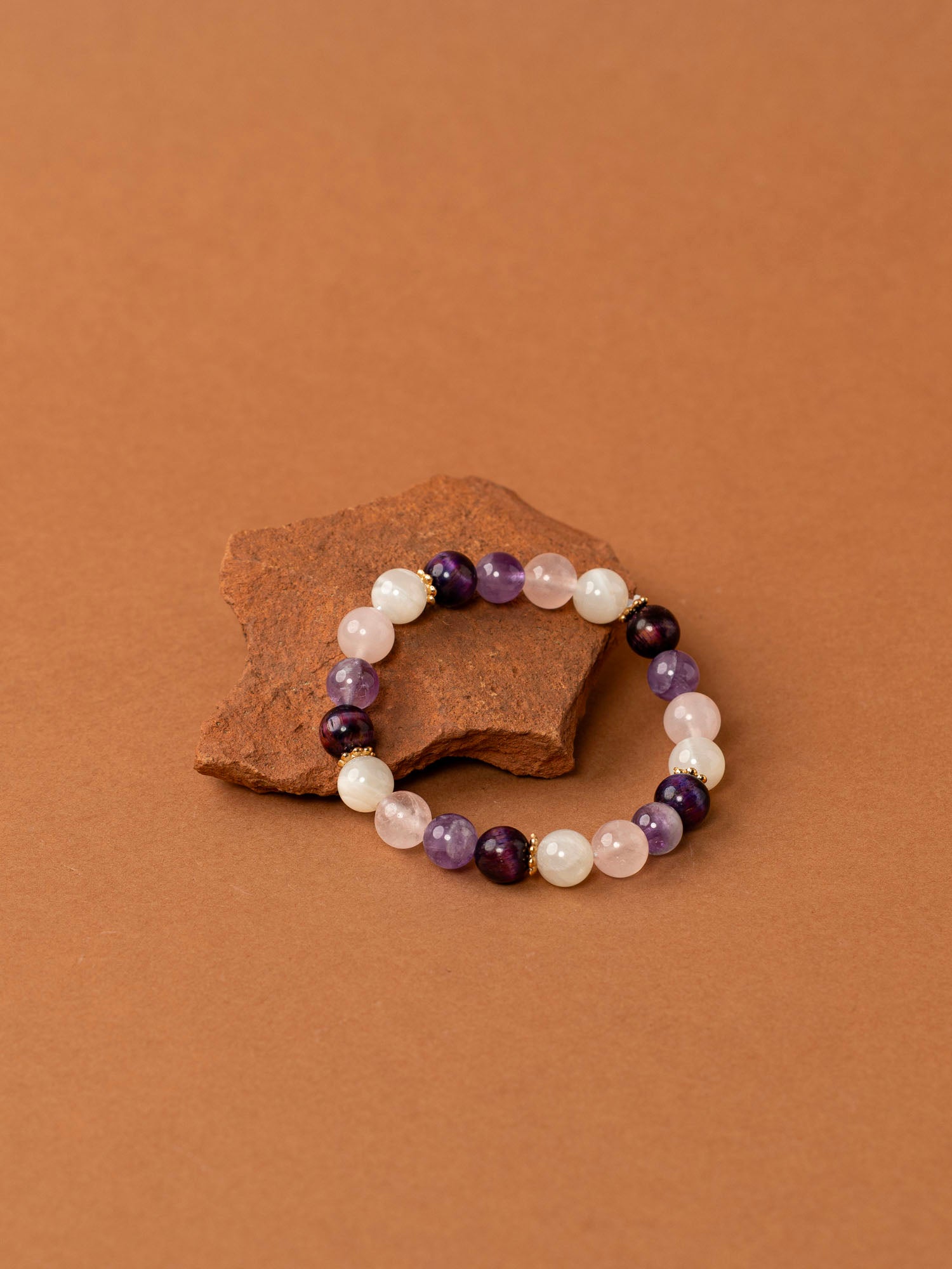 Bracelet perles Annapurna - améthyste, quartz rose et pierre de lune, fait main en France