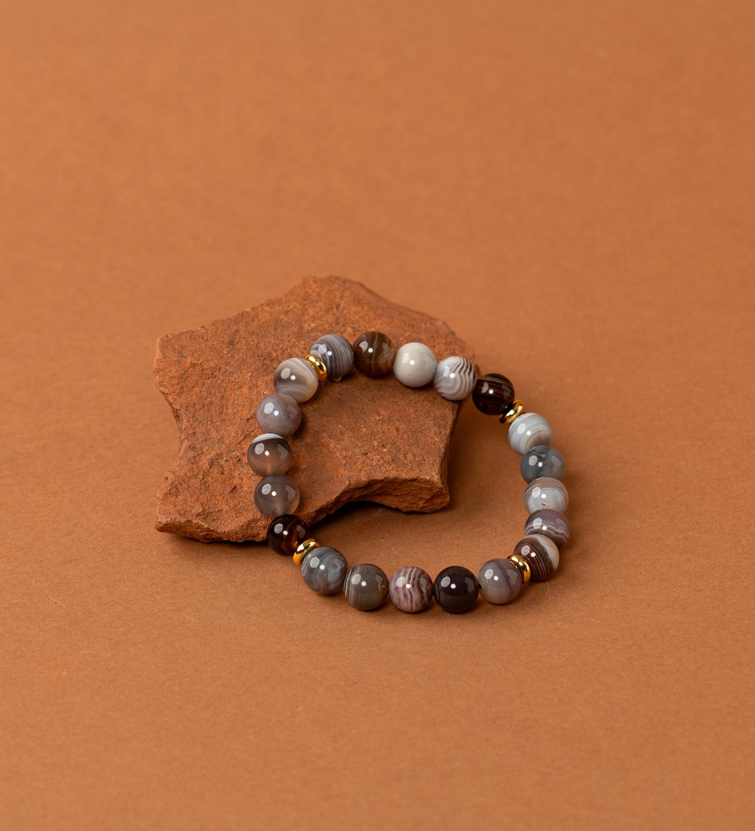 Bracelet perles Atlas - agate botswana striée grise et taupe, fait main en France