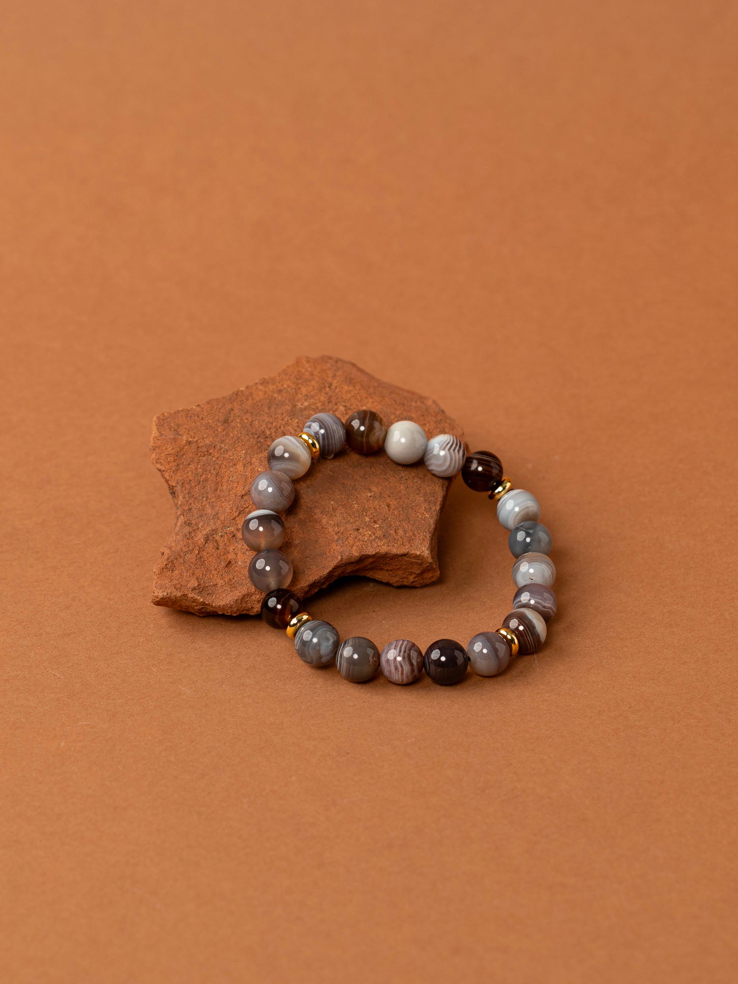 Bracelet perles Atlas - agate botswana striée grise et taupe, fait main en France
