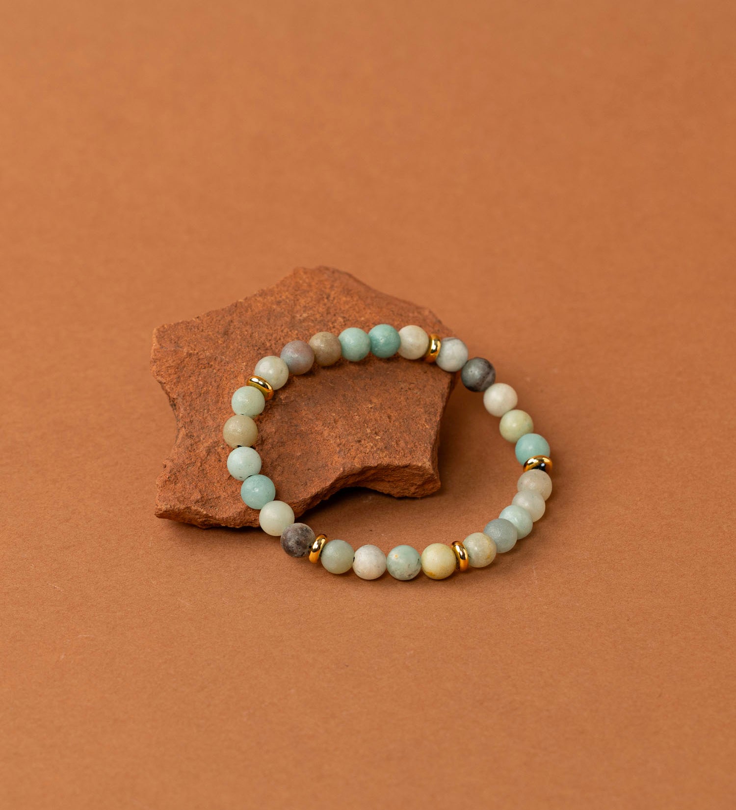 Bracelet perles Makalu - amazonite mate bleu-vert et rondelles dorées, fait main en France