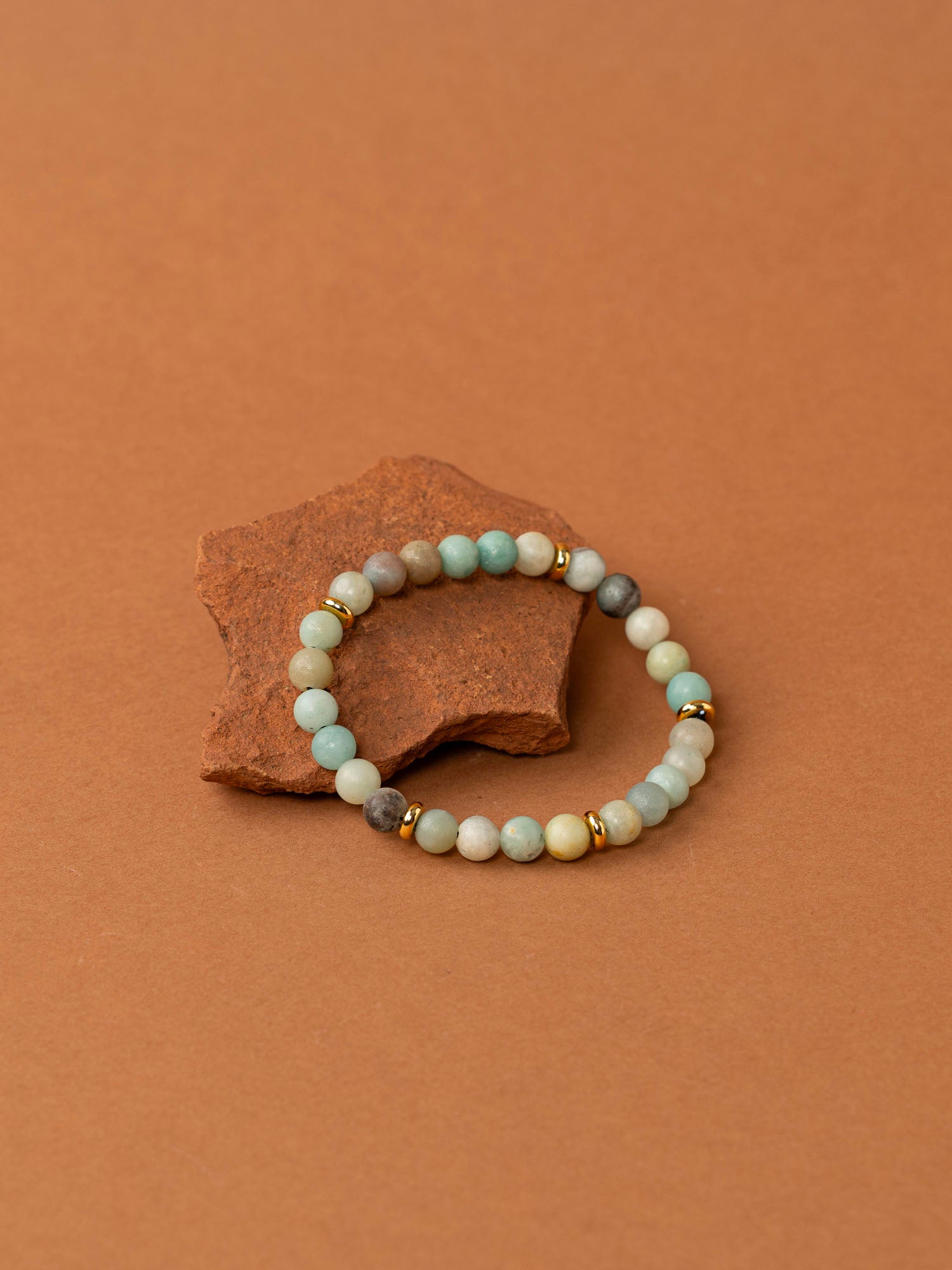 Bracelet perles Makalu - amazonite mate bleu-vert et rondelles dorées, fait main en France