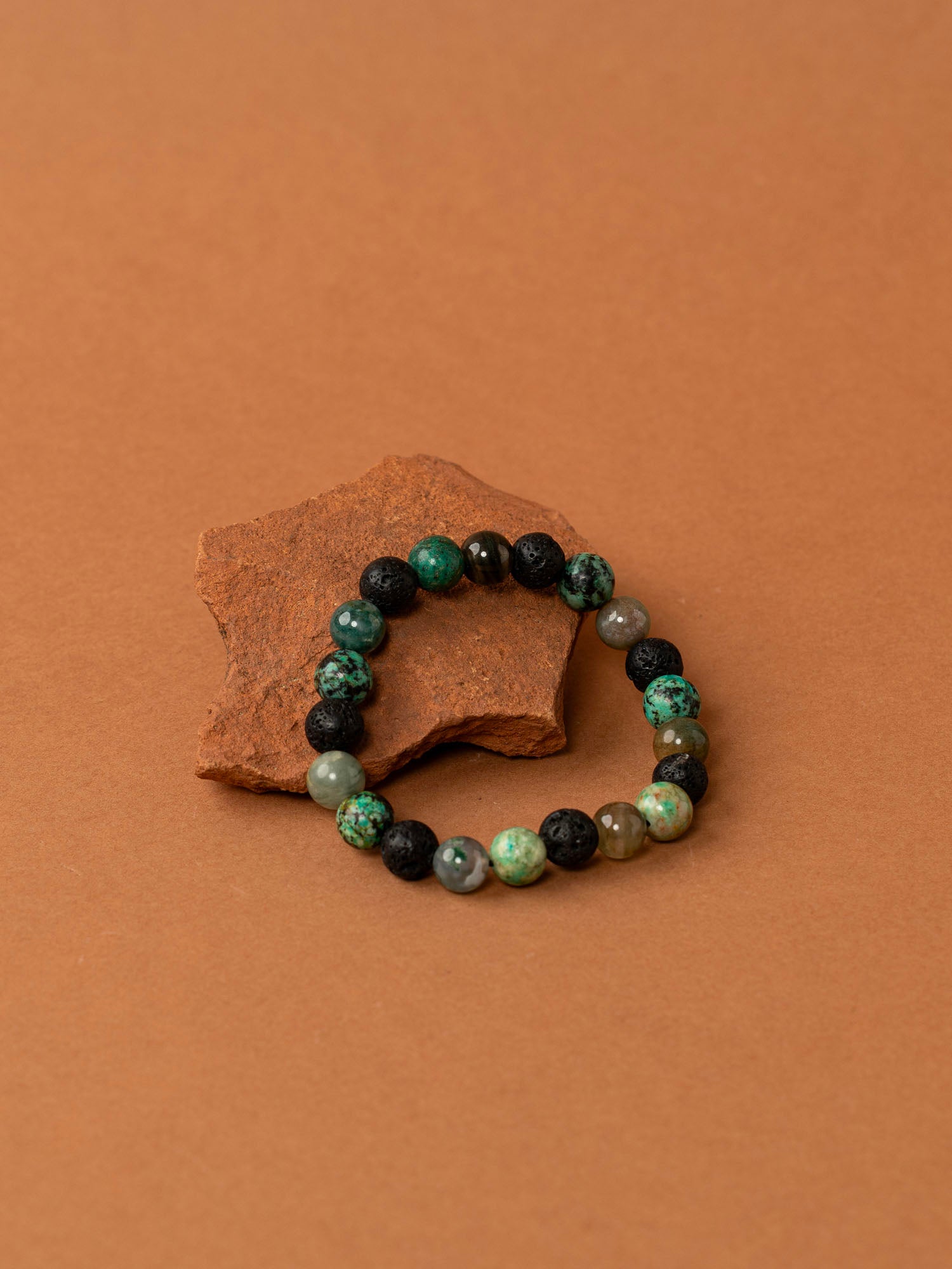 Bracelet perles Denali - pierre de lave, turquoise africaine et agate mousse, fait main en France