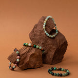 Bracelet perles Pacaya — calcite verte, œil de tigre vert et pierre de lune, fait main en France