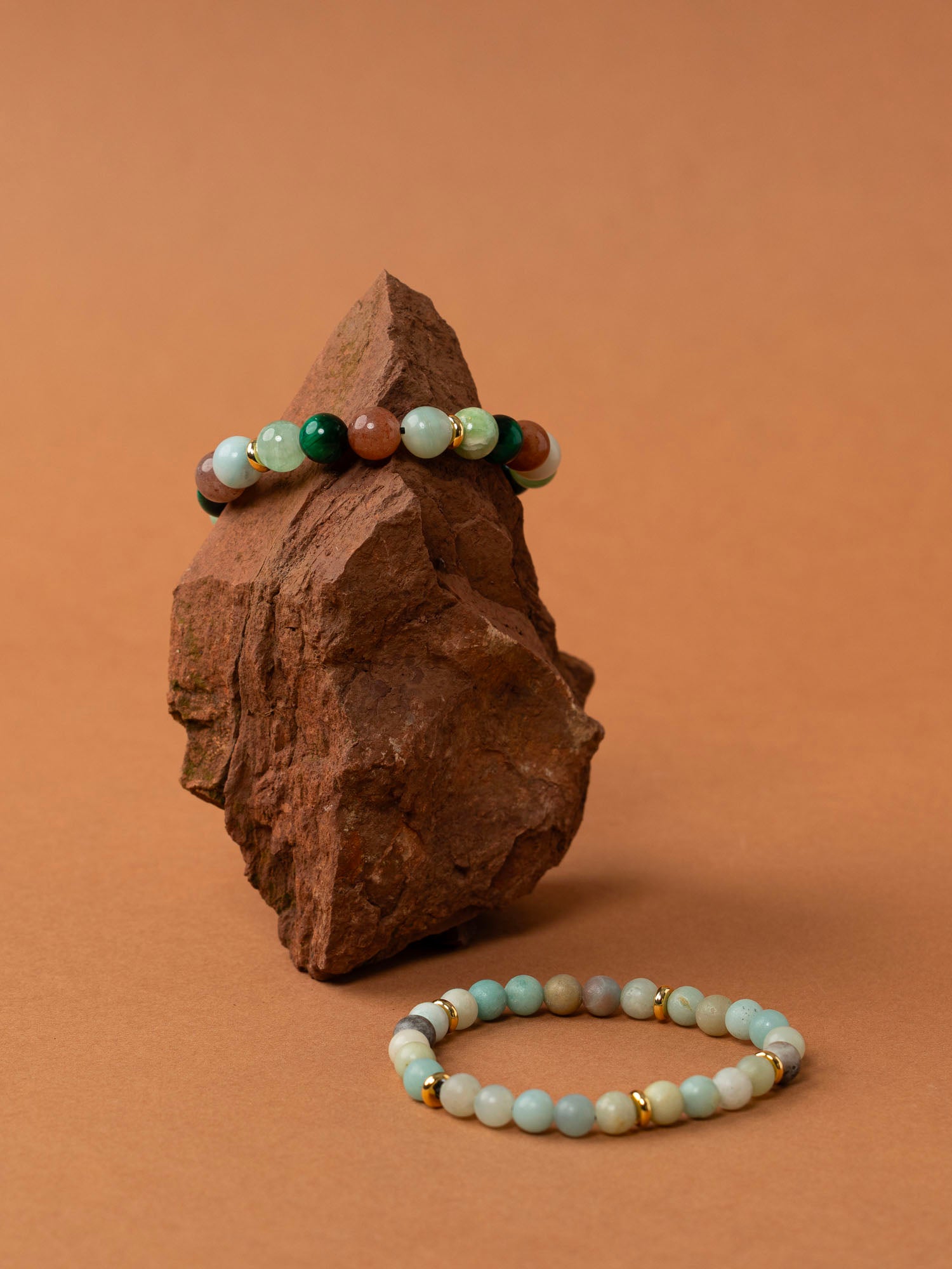Bracelet perles Makalu - amazonite mate bleu-vert et rondelles dorées, fait main en France